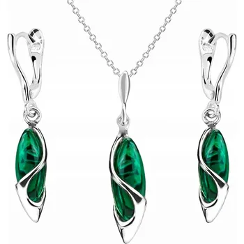 Souprava šperků Sada šperků Mennica Bydgoska stříbrná, rhodiovaná, malachitové srdce