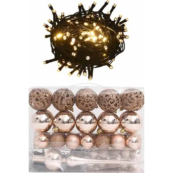 Vánoční dekorace vidaXL 60dílná sada vánočních koulí se špicí a 150 LED růžová zlatá