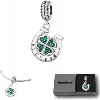 Přívěsek Korálek Přívěsek Stříbrný S925 Šťastný Čtyřlístek Podkova