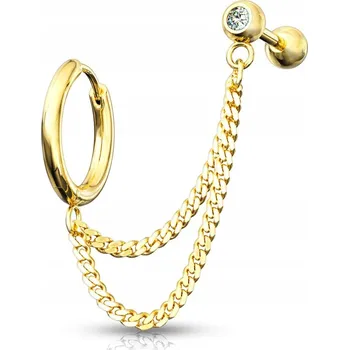 Náušnice Náušnice do dvou dírek - kroužek a činka s krystalem zlatá
