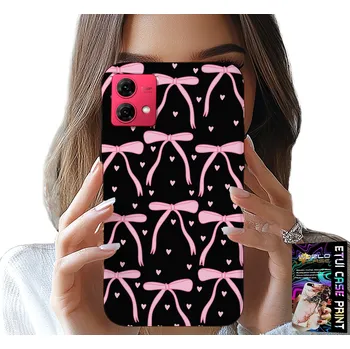 Pouzdro na mobilní telefon POUZDRO PRO MOTOROLA EDGE 40 NEO - ČERNO RŮŽOVÉ STUŽKY S MAŠLIČKAMI A STUHOU