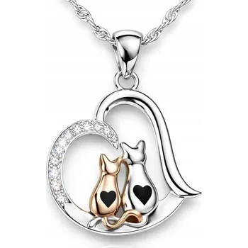 Náhrdelník Stříbrný dámský náhrdelník kočky srdce se zirkony stříbro 925 Valentýn