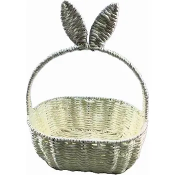 Velikonoční dekorace Velikonoční košík bílý s oušky králíka – Podlouhlý, sváteční dekorace