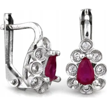 Náušnice Stříbrné náušnice 925 moderní s bílými zirkony a červeným očkem