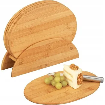 Kuchyňské prkénko Set krájecích prkének, stojan 7 dílný, ovál, bambus 25266