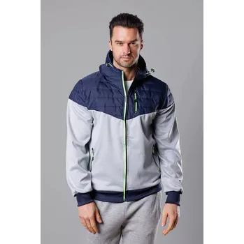 Tmvě modro-limetková pánská sportovní bunda z různých spojených materiálů (8M901-215) odstíny modré M