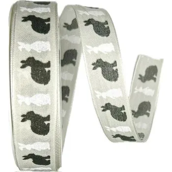 Vánoční dekorace GOLDINA Stuha velikonoční Easter Bunny potisk zajíc černá 25 mm × 20 m