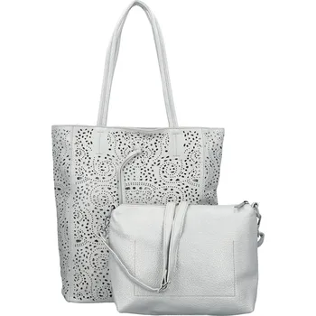 Kabelka Módní dámský koženkový set kabelek Safira, stříbrný