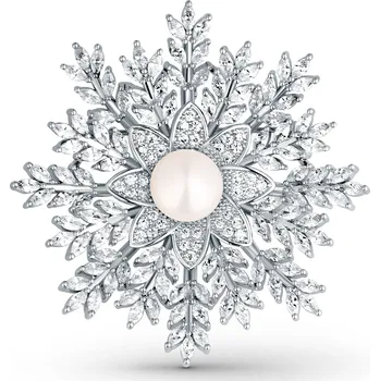 Brož JwL Luxury Pearls Třpytivá brož Vločka 2v1 s pravou perlou JL0847 + 2 měsíce na vrácení zboží