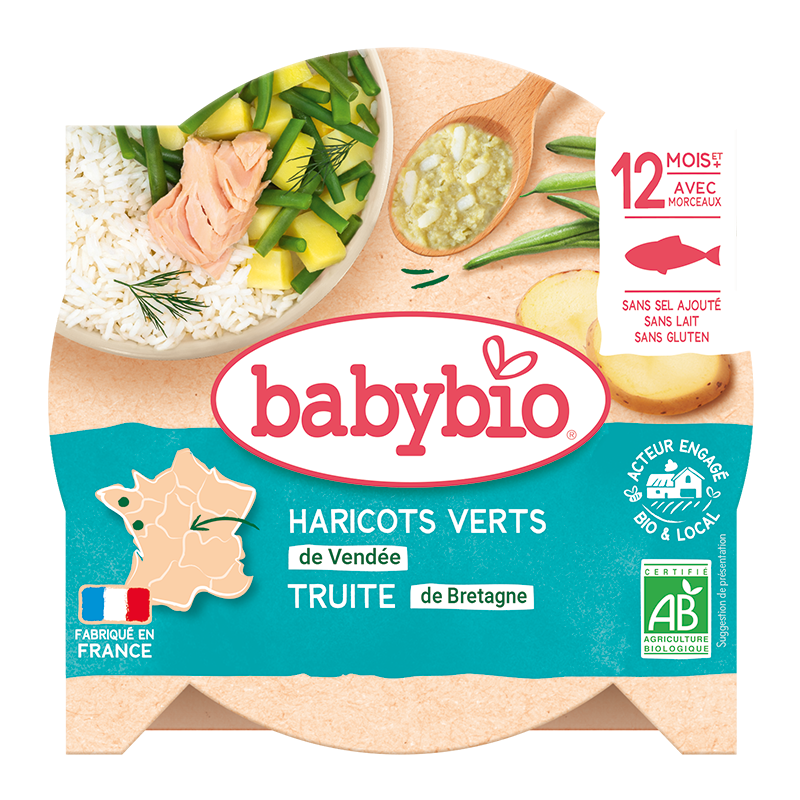 Babybio zelené fazolky pastinák pstruh z Bretaně 230 g