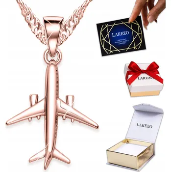 Náhrdelník Náhrdelník Pozlacený Závěsný Letadlo Přívěsek Letadlo Cestování STŘÍBRO 925
