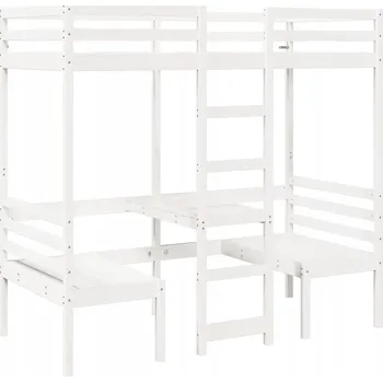 Postel Postel s mezipatrem s psacím stolem a židlemi, bílá, 205,5 x 87,5 x 175 cm