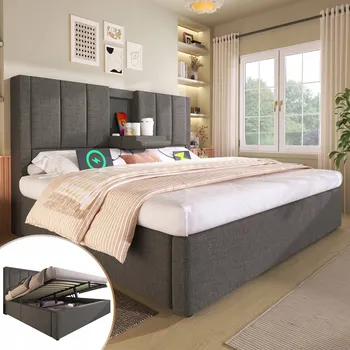 Postel Čalouněná postel dvoulůžko 180x200 Hydraulické zvedání Šedá