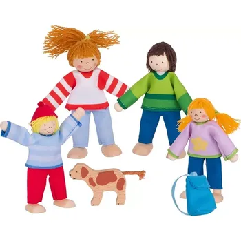 Dřevěná hračka Goki Panenky do domečku Rodinka s pejskem 5ks