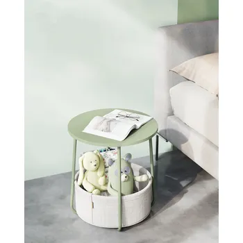 Konzolový stolek VASAGLE Kulatý odkládací stolek s textilním košem zelená bílá