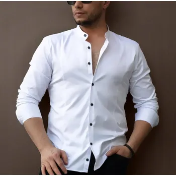 Pánská košile BÍLÁ PÁNSKÁ KOŠILE SLIM FIT SE STOJAKEM VELIKOST M