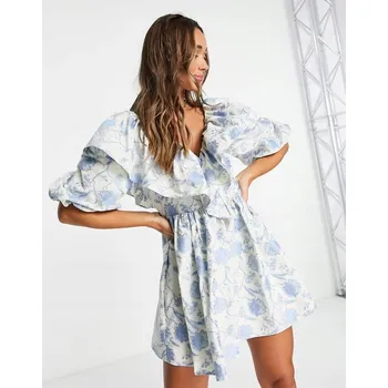 Dámské šaty ASO EDITION ECRU ŠATY MINI KVĚTY (36)