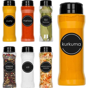 Dóza na potraviny 6 x NÁDOBA NA KOŘENÍ SYPKÉ VÝROBKY 175 ML + SAMOLEPÍCÍ ETIKETY