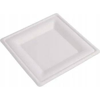 Jednorázové nádobí Talíře na jedno použití bílé z cukrové třtiny dezertní čtverec 16x16cm 50 Ks
