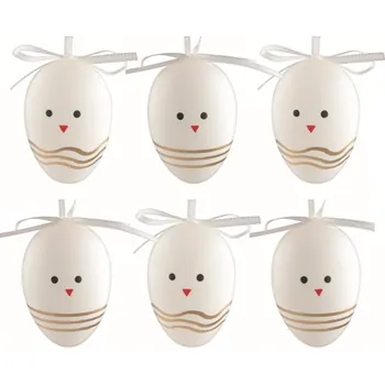 Velikonoční dekorace Velikonoční vejce plastová Kuřátka bílá 6 cm na zavěšení, 6 ks v sáčku