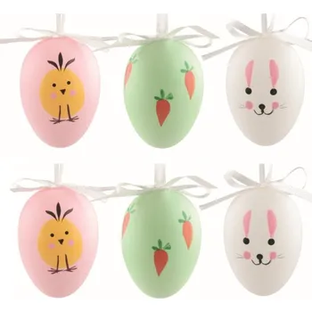 Velikonoční dekorace Velikonoční vejce plastová malované Velikonoce 6 cm na zavěšení, 6 ks v sáčku