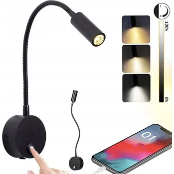 Nástěnné svítidlo NASTAVITELNÁ NÁSTĚNNÁ LAMPA NOČNÍ LAMPA FLEXIBILNÍ RAMENO ČERNÁ NAD POSTEL PRO ČTENÍ