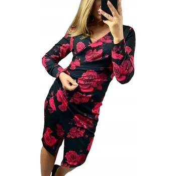 Dámské šaty V761 NOVÁ KOLEKCE ELEGANTNÍ ZAVINOVACÍ ŠATY S KVĚTINOVÝM VZOREM 7 vel. 42 (XL)