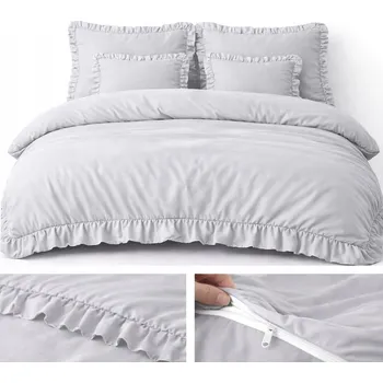 Povlečení POVLEČENÍ S VOLÁNEM 200X220 ŠEDÁ SVĚTLÁ SADA 3 DÍLNÁ MIKROVLÁKNO