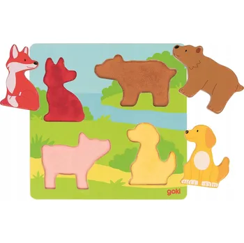 Dřevěná hračka DŘEVĚNÉ PUZZLE ZVÍŘÁTKA DOTKNI SE A POZNEJ