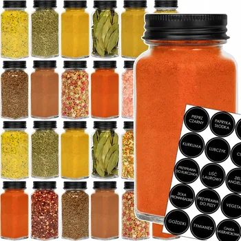 Sklenice NÁDOBY NA KOŘENÍ Sklenice Sklenice Organizér Koření 24ks SAMOLEPKY