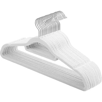 Ramínko Protiskluzové sametové věšáky s místem na kravatu 20 ks, bílé