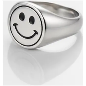 Prsten DARK Stříbrný prsten z nerezové oceli s se smajlíkem / SMILE FACE Velikost: velikost 60 / 9