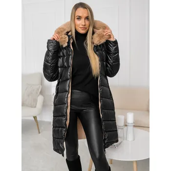 Černá dámská oboustranná dlouhá prošívaná zimní bunda kabát s kapucí Bolf B8202B - 2XL