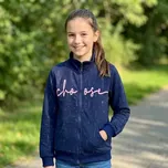 Dívčí mikina na zip Kugo SM3650 tmavě modrá (dívčí bavlněná mikina se třpytkami)