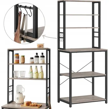 regál Šedý robustní regál kuchyňská skříňka 6 odnímatelných háčků a polic 167 cm