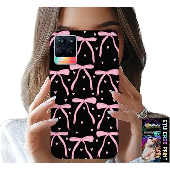 Pouzdro na mobilní telefon POUZDRO pro Realme 8 / 8 Pro - Černo-růžové stuhy mašle stuha