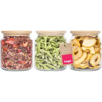 Dóza na potraviny 3X SKLENĚNÁ NÁDOBA NA POTRAVINY PRO SÝPKÉ POTRAVINY S DŘEVĚNÝM VÍKEM 1080ml