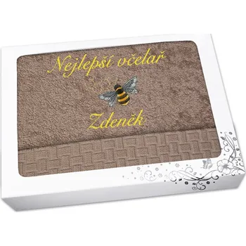 Ručník Luxusní dárková sada ručníku a osušky SE JMÉNEM NA PŘÁNÍ Nejlepší včelař tmavě béžová