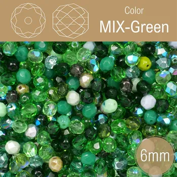 Korálek Korálky BROUŠENÉ 6mm. Barva MIX-Green. Balení 50Ks.