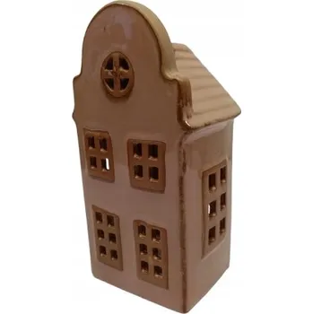 Svícen KERAMICKÝ DOMEČEK LAMPION SVÍCEN NA ČAJOVOU SVÍČKU VÁNOČNÍ DEKORACE 15,2 CM