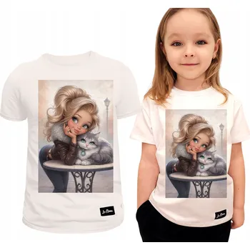 Dívčí oblečení Dívčí tričko bílé s kočkou, velikost 140