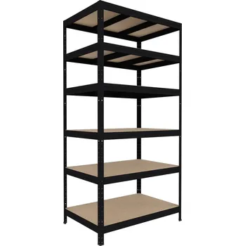 regál Regál do domácnosti Biedrax 60 x 90 x 210 cm, černý, 6 polic MDF, nosnost 300 kg na polici