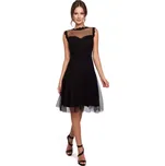 K030 Tylové šaty s puntíky - černé EU M