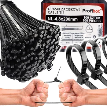 Stahovací páska Stahovací pásky kabelové STAHOVACÍ PÁSKY sada černé UV 4,8x200 100 ks