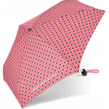 Malý plochý deštník BENETTON odolný proti větru, růžový s fialovými puntíky