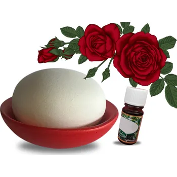 Vonný olej LENYK dárkový set vonný kámen bílý s červenou miskou + olej růže nebo magnolie Vonný olej: Růže - vonnekameny.cz