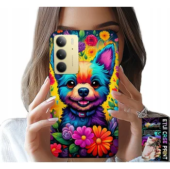 Pouzdro na mobilní telefon POUZDRO PRO REALME C75 - KVĚTINOVÝ ZADNÍ KRYT S PSY YORKSHIRE