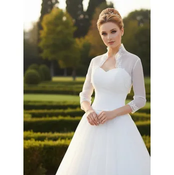 Bolerko Svatební bolerko z organzy lemované krajkou - bílé: BF-142 Vybraná velikost: L