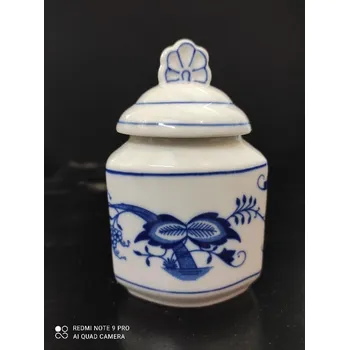 Dóza na potraviny Cibulák kořenka s víčkem bez nápisu 0,20 l originální cibulákový porcelán Dubí, cibulový vzor