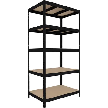 Dílenský regál Kovový regál do skladu Biedrax 45 x 120 x 210 cm, černý - 5 polic MDF
